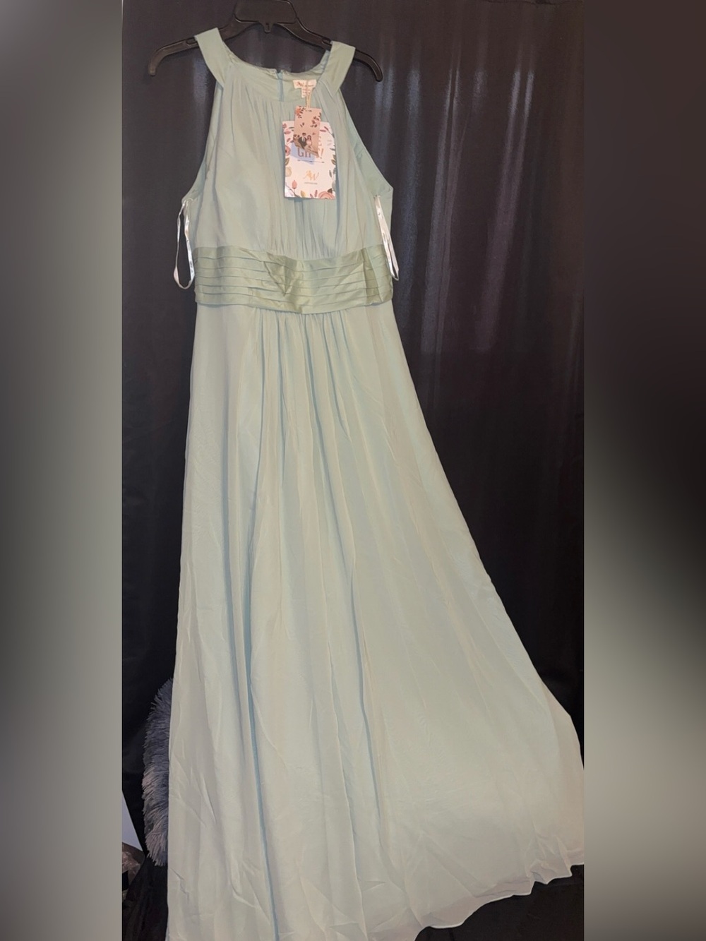 Sleeveless Sage Green Maxi Dress with Pleated Waist Detail